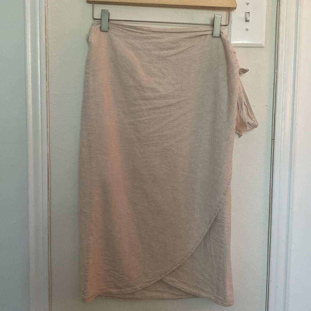 Marine Layer Linen Cotton Wrap Skirt Natural Beige Tank Khaki Knee Length